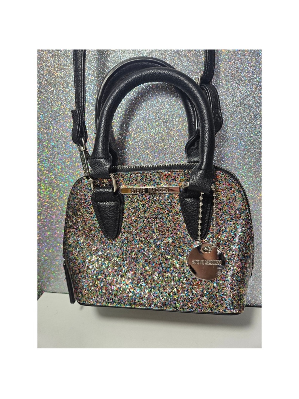 Steve Madden Black Multi Glitter Dome Satchel Bag(NWOT)